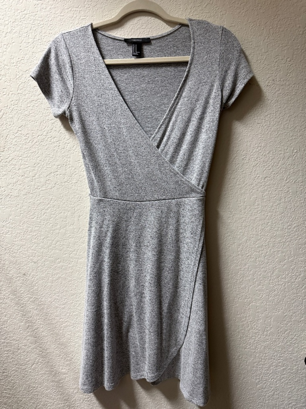 Forever 21 Light Gray Wrap-Style Short Sleeve Mini Dress